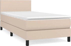 vidaXL Pat box spring cu saltea, cappuccino, 90x190 cm piele ecologică