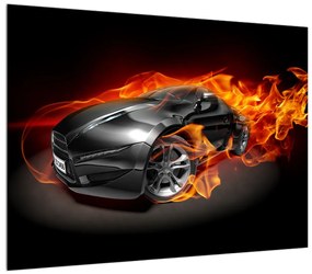 Tablou cu mașina arzând (70x50 cm), în 40 de alte dimensiuni noi