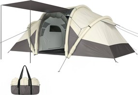 Outsunny Cort Gonflabil Camping 2-4 persoane cu pompă 2 camere și zonă de zi impermeabil 3000 mm 485x245x188 cm gri | Aosom Romania