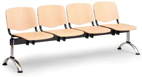 Bancă din lemn ISO II 4 locuri - picioare cromate, fag