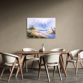 Tablou pe sticlă - Plaja romantică, pictură în ulei (70x50 cm)