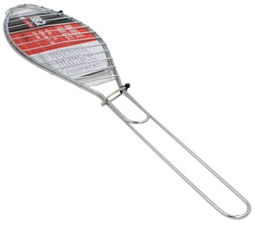 Gril pliabil pentru pește 42x9 cm – suport metalic cromat pentru grătar BBQ