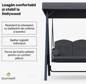GranSway, leagăn în stil Hollywood, cu 3 locuri, reglabil individual, oțel acoperit cu pulbere, rezistent la intemperii