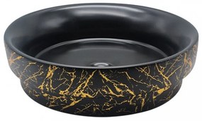 Lavoar Ceramic Premium, Rotund Negru-Gold 40cm