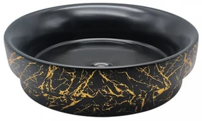 Lavoar Ceramic Premium, Rotund Negru-Gold 40cm