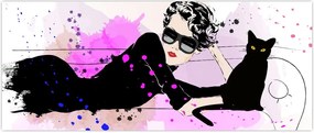 Tablou - Femeia cu pisică neagră (120x50 cm)