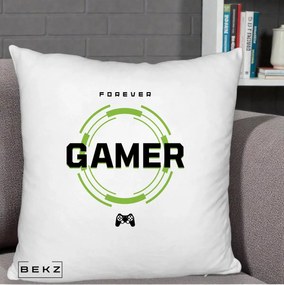 Perna Personalizata Forever Gamer, 40x40 cm, Alb Pufos, Husa Detasabila, Perna Inclusa, BEKZ®