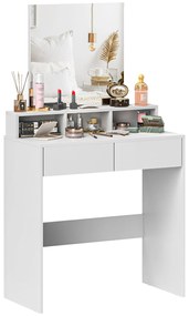 HOMCOM Coafură cu oglindă, masă de machiaj cu 2 sertare și 3 compartimente, stil modern, 75 x 38 x 135 cm, alb | Aosom Romania