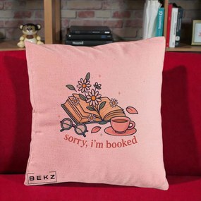 Perna Personalizata Sorry I'm Booked Carti Flori, 40x40 cm, Roz, Husa Detasabila, Perna Inclusa, BEKZ®