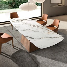 Masa extensibila design LUX Walnut-Porcelain marble, 180-260x100cm