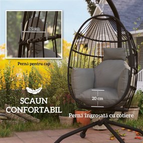 Outsunny Scaun Suspendat în Formă de Ou cu Coș Pliabil și Pernă Groasă, 120x88x192 cm, Negru | Aosom Romania
