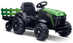 Tractor electric cu remorcă, pentru copii 2x30W/7000 mAh negru/verde + telecomandă