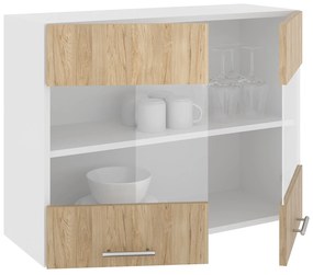 Corp Superior Karo, 2 Usi, cu sticla, Lemn Natural/Alb, 80 x 30 x 60 cm