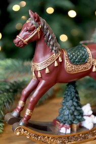Decorațiune vintage de Crăciun din rășină, pictată manual, „Noël Rocking Horse”, H18,5 cm