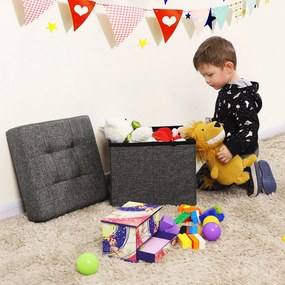Taburet cu capac si spatiu depozitare, MDF / textil, gri inchis, Songmics