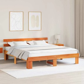 vidaXL Cadru de pat cu headboard maro 180x200 cm din lemn masiv de pin