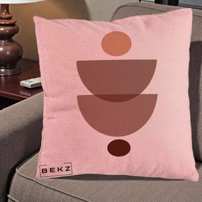 Perna Decorativa Geometric Boho Semicercuri Brun, 40x40 cm, Roz, Husa Detasabila, Perna Inclusa, BEKZ®