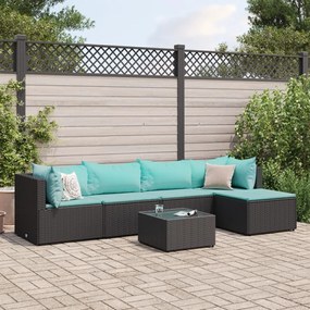 vidaXL Set mobilier de grădină cu perne, 6 piese, negru, poliratan