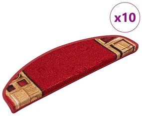 vidaXL Covorașe scări, 10 buc., roșu, 65x21x4 cm, autoadeziv