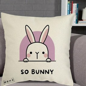 Perna Decorativa So Bunny Kawaii, 40x40 cm, Ecru, Husa Detasabila, Perna Inclusa, BEKZ®