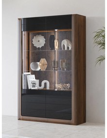 Vitrină Kassie Typ 12 (negru lucios + nuc columbia) (cu iluminat). 1108361