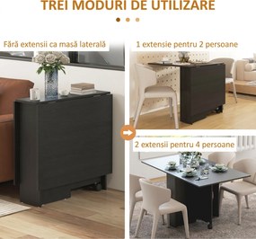 HOMCOM Masă Pliabilă, Masă Rabatabilă pentru 4-6 Persoane cu 2 Rafturi și 2 Roți, din Lemn și Metal, 140x80x74 cm, Negru | Aosom Romania