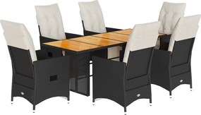 vidaXL Set mobilier de grădină cu perne, 7 piese, negru, poliratan