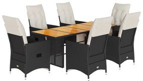 3276861 vidaXL Set mobilier de grădină cu perne, 7 piese, negru, poliratan