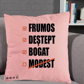 Perna Decorativa Frumos Destept Bogat, 40x40 cm, Roz, Husa Detasabila, Perna Inclusa, BEKZ®