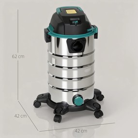 HOMCOM Aspirator 3 în 1 de 1400W, Aspirator de Solide și Lichide și Suflător, Recipient de 18L din Oțel Inox, Filtru Triplu și Accesorii, pentru Casă, Garaj și Birou | Aosom Romania