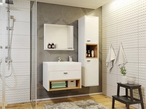 Mobilier baie Olevaro I (Alb + Stejar artisan) (cu baterie Platino BCZ 020M). 1104026