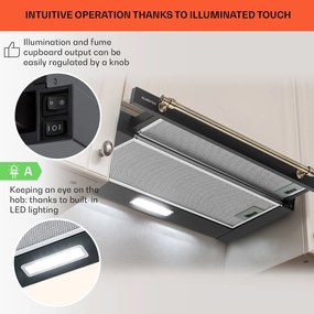 Klarstein Vilhelmine 60 Retro, hotă cu ecran plat, EEK B, Debit de aer suflat: 332 m³/h cu posibilitate de extindere