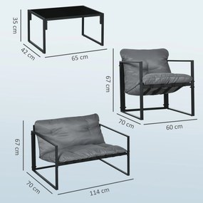 Outsunny Set Mobilier de Exterior cu Măsuță din Sticlă, Canapea, 2 Fotolii și Perne, Gri | Aosom Romania