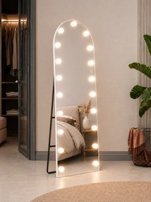 Oglindă Arcuită cu becuri LED, Iluminare Reglabilă, 3 Culori, Control Touch, Sticlă HD, cu Suport, 160x50 cm