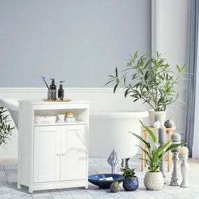 HOMCOM Dulap Auxiliar de Baie cu 2 Uși Raft Interior Ajustabil și Compartiment Deschis Mobilier de Baie pentru Sufragerie Bucătărie 60x30x80 cm Alb | Aosom Romania