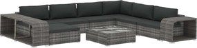 vidaXL Set mobilier de grădină cu perne, 10 piese, gri, poliratan