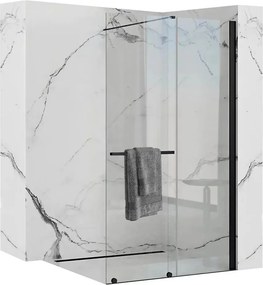 Paravan de dus tip Walk-in Rea Cortis cu parte culisanta 100x200 cm profil negru