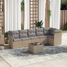 vidaXL Set canapele de grădină, 7 piese, cu perne, bej, poliratan