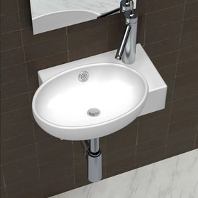Chiuvetă de baie, orificiu robinet &amp; preaplin, alb, ceramică