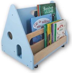 Biblioteca Montessori cu roti, in forma de casuta BOOKY Pearl Albastru