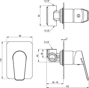 JASMIN Baterie pentru duș, îngropat, fără comutator de duș Finisaj: Negru BGJ_N44L