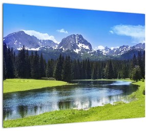 Tablou pe sticlă - vâfurile montane înzăpezite (70x50 cm)
