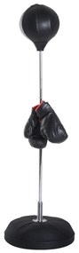 HOMCOM Sac de Box, Stand de Box cu Mănuși, Minge de Perforare, Minge de Box pentru Antrenament, 43x43x126-144 cm, Negru | Aosom Romania