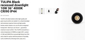 Spot LED incastrabil TULIPA Black recessed downlight 10W 36° 4000K CRI90 IP44