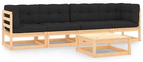 3083750 vidaXL Set mobilier de grădină cu perne, 5 piese, lemn masiv de pin