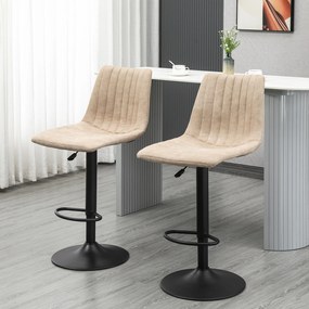 HOMCOM Set de 2 Scaune de Bar Reglabile pe Înălțime, cu Suport pentru Picioare, Oțel și Poliester, 47.5x57.5x95-116cm, Maro Deschis | Aosom Romania