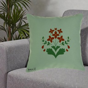 Perna Decorativa Buchet Floral Folk Rosu-Verde, 40x40 cm, Verde, Husa Detasabila, Perna Inclusa, BEKZ®