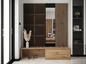 Mobilier hol Anrolat I (Stejar artisan + Negru + maro) (cu oglindă). 1104704