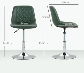 HOMCOM Scaun de birou fără rotile și brațe, pivotant cu bază din oțel, înălțime reglabilă, din piele sintetică, verde | Aosom Romania