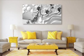 Tablou orhidee pe fundal abstract alb-negru